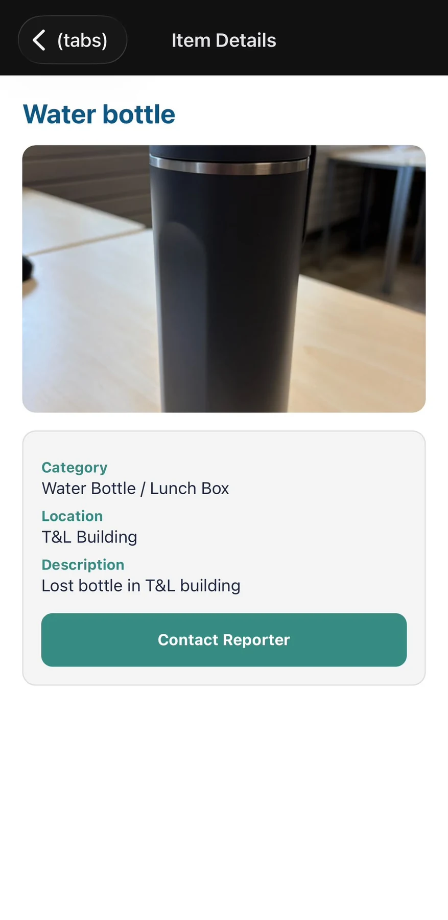 findIT item details and reporter contact screen