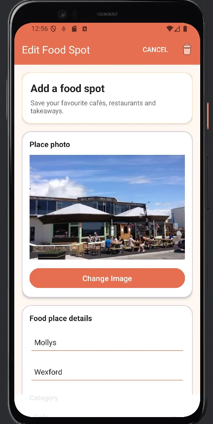 Places app edit food spot screen
