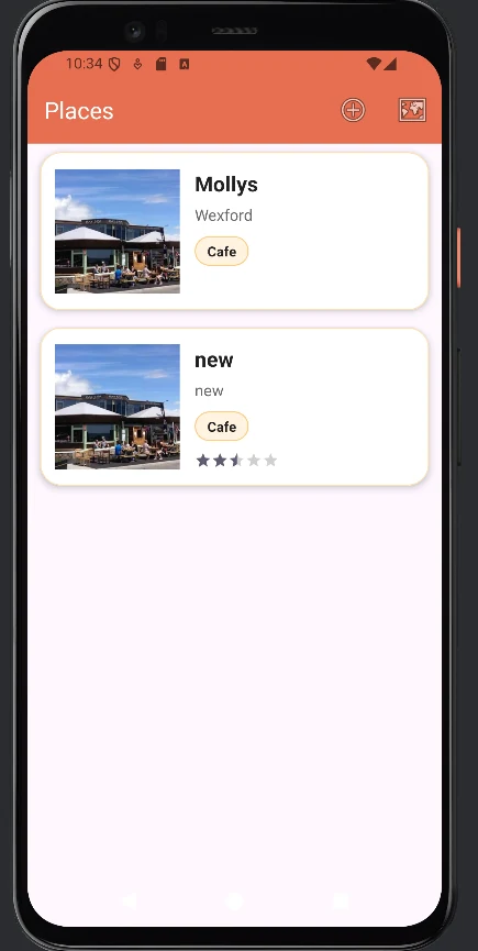 Places app saved locations screen