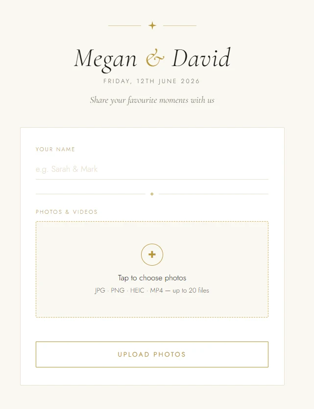 Wedding Photo Share upload interface